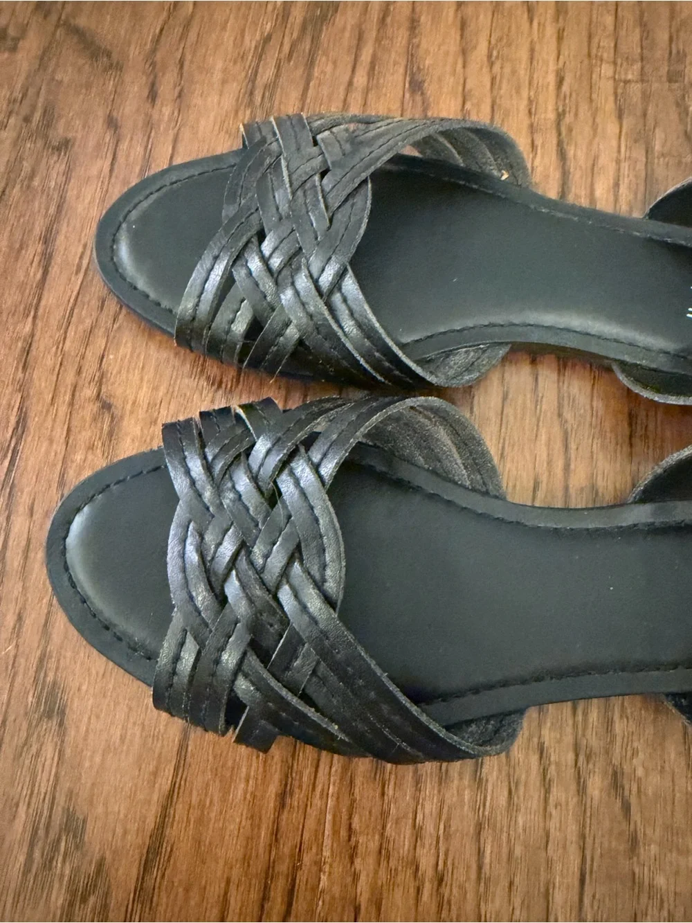 Amazon Topline Cynthia Black Braided Peep Toe Slide Sandals Women's Size 6.5